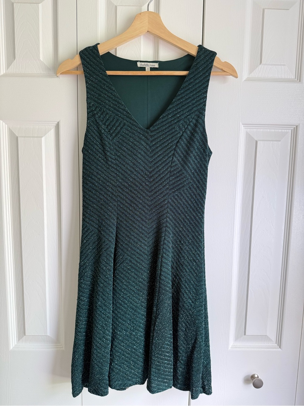 Charlotte Russe sparkly green metallic thread chevron dress size XS